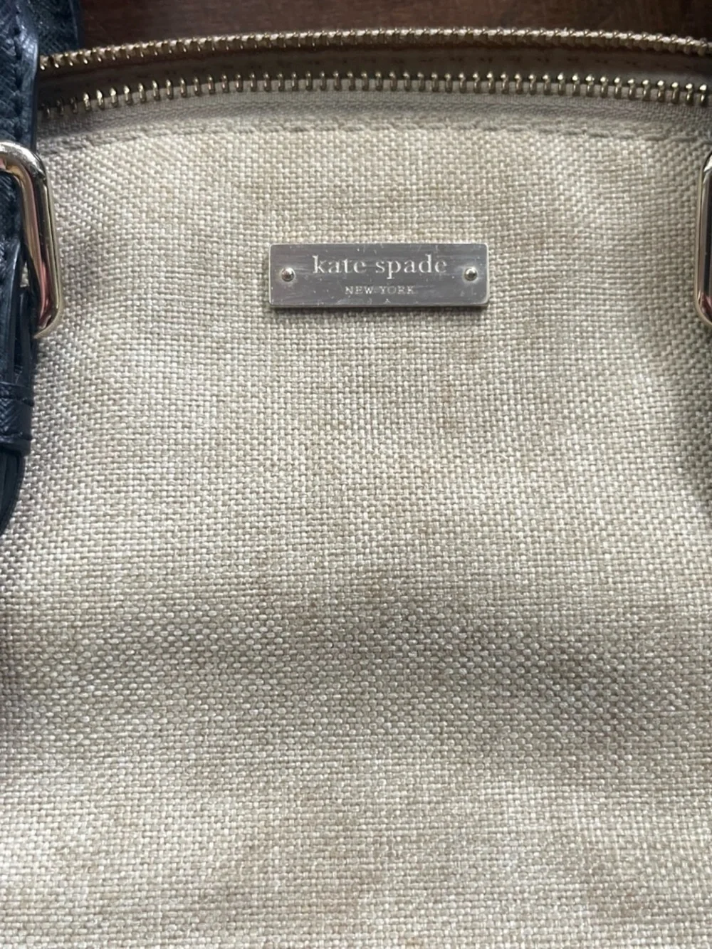 Kate Spade Charlotte Street Sloan Satchel, cream canvas and black leather
